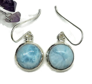 Round Larimar Earrings, Dolphin Stone, Stone of Atlantis, Sterling Silver, Spiritual Gemstone - GemzAustralia 