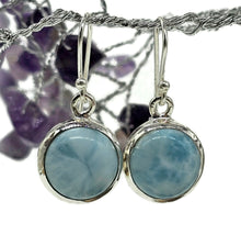 Load image into Gallery viewer, Round Larimar Earrings, Dolphin Stone, Stone of Atlantis, Sterling Silver, Spiritual Gemstone - GemzAustralia 