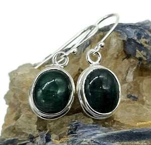 Cabochon Emerald Earrings, May Birthstone, Sterling Silver, Oval Shaped - GemzAustralia 