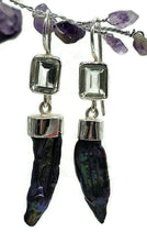 Load image into Gallery viewer, Prasiolite &amp; Black Pearl Earrings, Sterling Silver, August and June Birthstones - GemzAustralia 