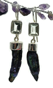 Prasiolite & Black Pearl Earrings, Sterling Silver, August and June Birthstones - GemzAustralia 