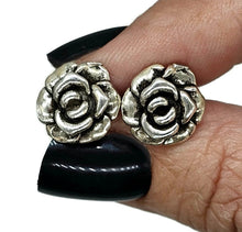 Load image into Gallery viewer, Rose Studs, Sterling Silver, Floral Earrings, Statement Flowers, Love Passion Symbol - GemzAustralia 