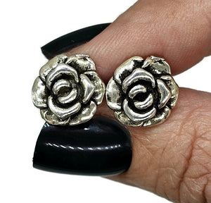 Rose Studs, Sterling Silver, Floral Earrings, Statement Flowers, Love Passion Symbol - GemzAustralia 