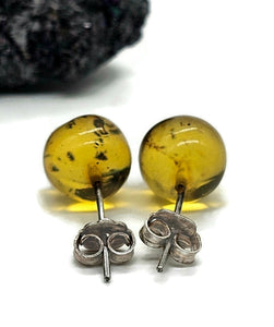 Amber Ball Studs, Mexican Chiapas Amber Earrings, Sterling Silver, 30 million years - GemzAustralia 