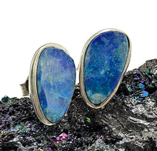 Load image into Gallery viewer, Australian Blue Opal Studs, Sterling Silver, Precious Opal Doublets, Lucky Gemstone - GemzAustralia 