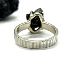 Meteorite Ring, Size M, Sterling Silver, Metallic Grey Gem, 4 prong, Campo del Cielo stone - GemzAustralia 