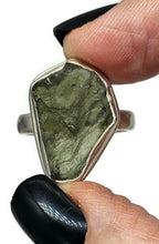 Load image into Gallery viewer, Statement Moldavite Ring, Size R, Sterling Silver, Meteorite Stone, Forest green - GemzAustralia 