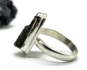 Statement Moldavite Ring, Size R, Sterling Silver, Meteorite Stone, Forest green - GemzAustralia 