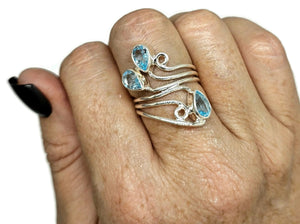 Blue Topaz Wrap Around Ring, Size S, Sterling Silver, December Birthstone, Love Stone - GemzAustralia 