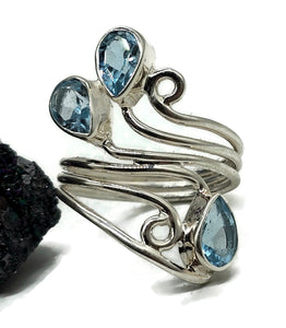 Blue Topaz Wrap Around Ring, Size S, Sterling Silver, December Birthstone, Love Stone - GemzAustralia 