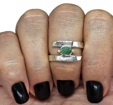 Emerald Ring, May Birthstone, 2 sizes, Sterling Silver, Side Set Oval, Natural Gemstone