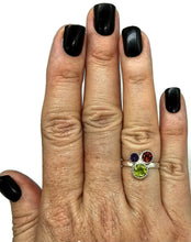 Load image into Gallery viewer, Multi Gemstone Ring, Size O, Sterling Silver, Peridot, Amethyst &amp; Garnet Ring - GemzAustralia 