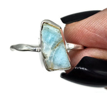 Load image into Gallery viewer, Raw Larimar Ring, Size S, Dolphin Stone, Sterling Silver, Stone of Atlantis - GemzAustralia 