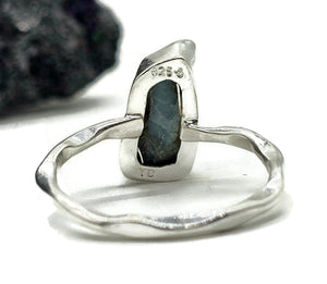 Raw Larimar Ring, Size S, Dolphin Stone, Sterling Silver, Stone of Atlantis - GemzAustralia 