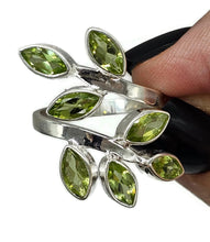 Load image into Gallery viewer, Peridot Ring, Size S, Sterling Silver, Seven Stones, August Birthstone, Leaf Faceted gems - GemzAustralia 