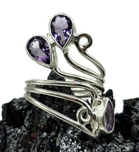 Load image into Gallery viewer, Amethyst Wrap Around Ring, Size N, Sterling Silver, February Birthstone, Three Stone Ring - GemzAustralia 