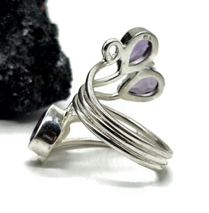 Amethyst Wrap Around Ring, Size N, Sterling Silver, February Birthstone, Three Stone Ring - GemzAustralia 