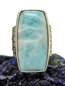 Dolphin Stone Ring, Larimar Ring, Size O, Stone of Atlantis, 925 Sterling Silver - GemzAustralia 