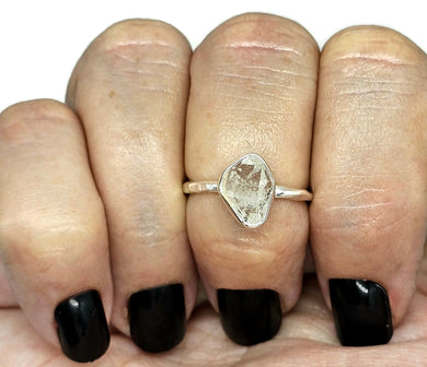 Raw Herkimer Diamond Ring, Size O, April Birthstone, Sterling Silver