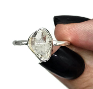 Raw Herkimer Diamond Ring, Size O, April Birthstone, Sterling Silver - GemzAustralia 