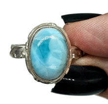 Load image into Gallery viewer, Oval Larimar Ring, Size S, Sterling Silver, Fancy Bezel Set, Stone of Atlantis - GemzAustralia 