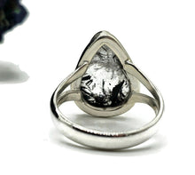 Load image into Gallery viewer, Black Tourmalinated Quartz Ring, size Q 1/2, Sterling Silver, Pear Shaped - GemzAustralia 