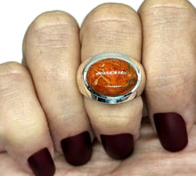 Load image into Gallery viewer, Sponge Coral Ring, Size S, Oval Shaped, Sterling Silver, Orange Red Coral, Love - GemzAustralia 