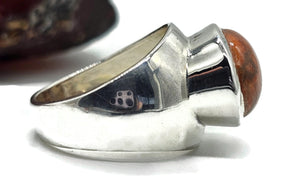 Sponge Coral Ring, Size S, Oval Shaped, Sterling Silver, Orange Red Coral, Love - GemzAustralia 