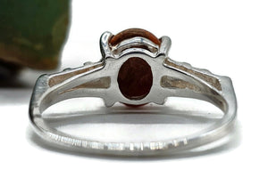 Art Deco Coral Ring, Size S, Oval Shaped, Sterling Silver, Orange Red Coral