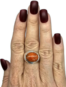 Sponge Coral Ring, Size S, Oval Shaped, Sterling Silver, Orange Red Coral, Love - GemzAustralia 