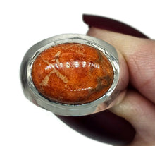 Load image into Gallery viewer, Sponge Coral Ring, Size S, Oval Shaped, Sterling Silver, Orange Red Coral, Love - GemzAustralia 