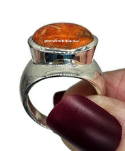 Load image into Gallery viewer, Sponge Coral Ring, Size S, Oval Shaped, Sterling Silver, Orange Red Coral, Love - GemzAustralia 