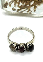 Load image into Gallery viewer, Vintage Style Tourmaline Ring, Size 9, Three Stone Ring, Sterling Silver, Oval Cabochon - GemzAustralia 