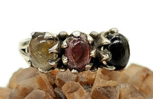 Load image into Gallery viewer, Vintage Style Tourmaline Ring, Size 9, Three Stone Ring, Sterling Silver, Oval Cabochon - GemzAustralia 