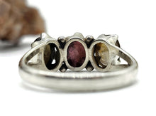 Load image into Gallery viewer, Vintage Style Tourmaline Ring, Size 9, Three Stone Ring, Sterling Silver, Oval Cabochon - GemzAustralia 