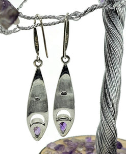 Statement Amethyst Earrings, February Birthstone, Sterling Silver, Marquise Shaped