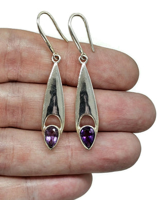 Statement Amethyst Earrings, February Birthstone, Sterling Silver, Marquise Shaped