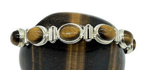 Tigers Eye Bracelet, Sterling Silver, 18-21 cm adjustable, Genuine, Oval Shaped