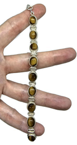 Tigers Eye Bracelet, Sterling Silver, 18-21 cm adjustable, Genuine, Oval Shaped
