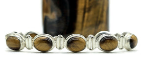 Tigers Eye Bracelet, Sterling Silver, 18-21 cm adjustable, Genuine, Oval Shaped