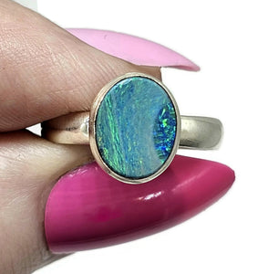 Australian Opal Ring, October Birthstone, Size P, Sterling Silver, Oval Shaped