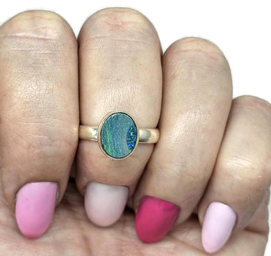Australian Opal Ring, October Birthstone, Size P, Sterling Silver, Oval Shaped