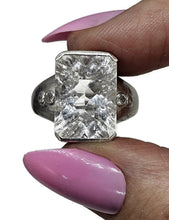 Load image into Gallery viewer, Clear Quartz &amp; White Topaz Ring, Size S, Sterling Silver, Lazer faceted, Rectangle Shaped