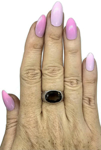 Oval Smoky Quartz Ring, size Q1/2, Sterling Silver, 6 carats, Scorpio Zodiac, Grounding Stone
