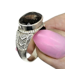 Load image into Gallery viewer, Oval Smoky Quartz Ring, size Q1/2, Sterling Silver, 6 carats, Scorpio Zodiac, Grounding Stone