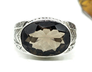 Oval Smoky Quartz Ring, size Q1/2, Sterling Silver, 6 carats, Scorpio Zodiac, Grounding Stone
