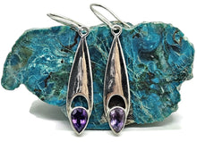 Load image into Gallery viewer, Statement Amethyst Earrings, February Birthstone, Sterling Silver, Marquise Shaped