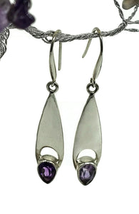 Statement Amethyst Earrings, February Birthstone, Sterling Silver, Marquise Shaped