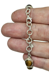 Tigers Eye Bracelet, Sterling Silver, 18-21 cm adjustable, Genuine, Oval Shaped