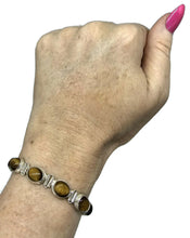 Load image into Gallery viewer, Tigers Eye Bracelet, Sterling Silver, 18-21 cm adjustable, Genuine, Oval Shaped